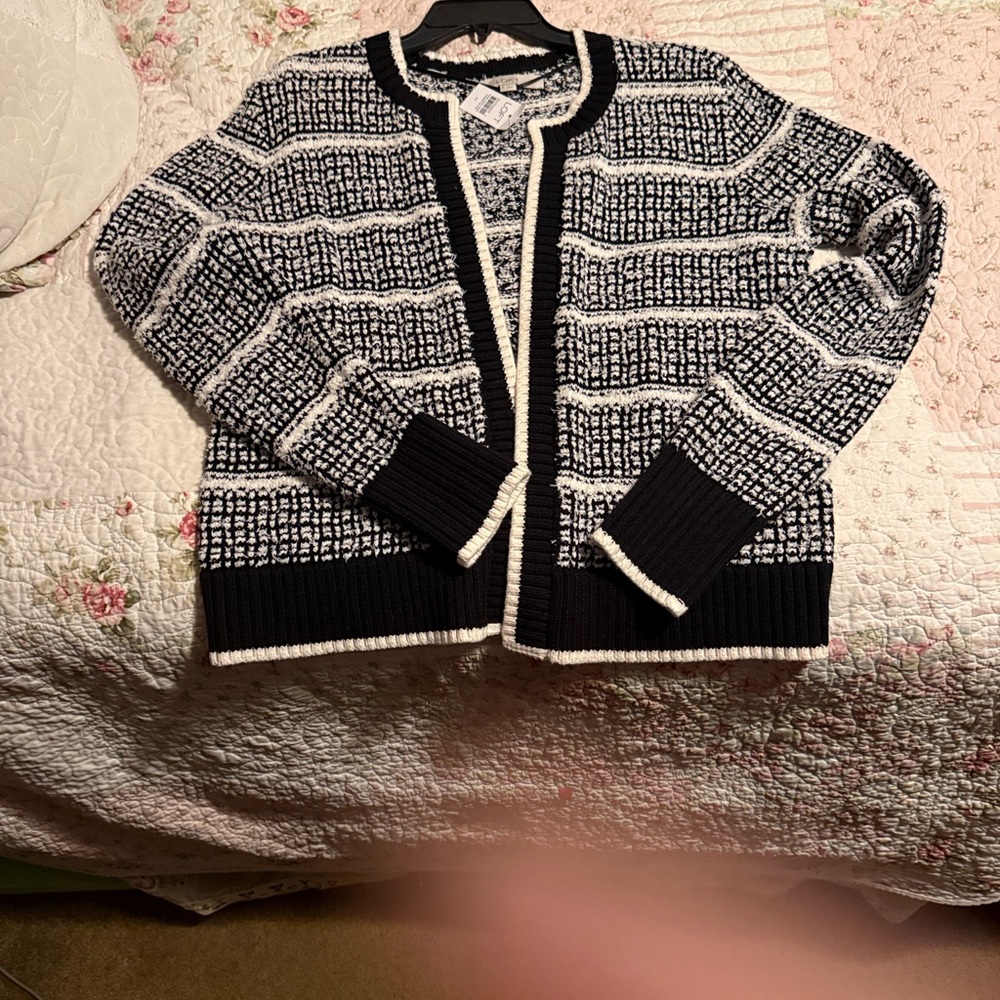 LOFT Black and White Cardigan Sweater